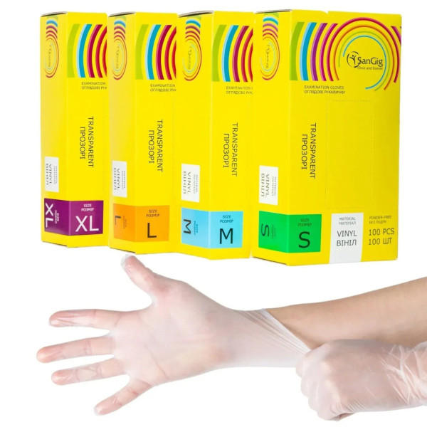 SanGig Transparent Vinyl Gloves, S (100 pcs/pack)