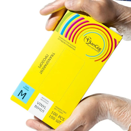 SanGig Transparent Vinyl Gloves, M (100 pcs/pack)