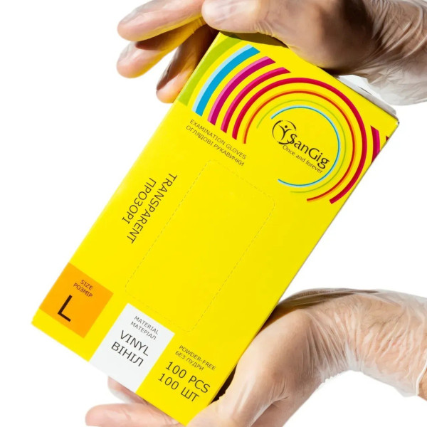 SanGig Transparent Vinyl Gloves, L (100 pcs/pack)