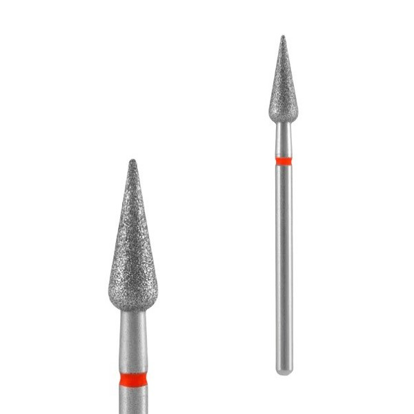 Diamond Nail Drill Bit STALEKS PRO EXPERT, Sharp Pear Shape, Diameter 4 mm, Working Part 12 mm (Red)
