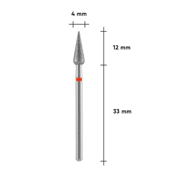 Diamond Nail Drill Bit STALEKS PRO EXPERT, Sharp Pear Shape, Diameter 4 mm, Working Part 12 mm (Red)