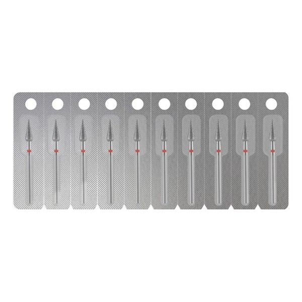 Diamond Nail Drill Bit STALEKS PRO EXPERT, Sharp Pear Shape, Diameter 4 mm, Working Part 12 mm (Red)