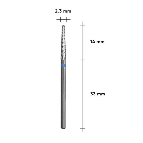 Frez z węglika spiekanego STALEKS PRO EXPERT, stożek, średnica 2,3 mm, część robocza 14 mm (niebieski)