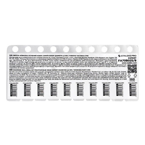 Frez diamentowy STALEKS PRO EXPERT Stożek ścięty, średnica 2,5 mm, część robocza 8 mm (niebieski)