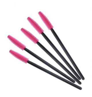 Silicone Eyelash Brush, Black Handle, Raspberry Bristles (50 pcs/pack)