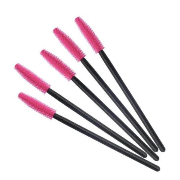 Silicone Eyelash Brush, Black Handle, Raspberry Bristles (50 pcs/pack)