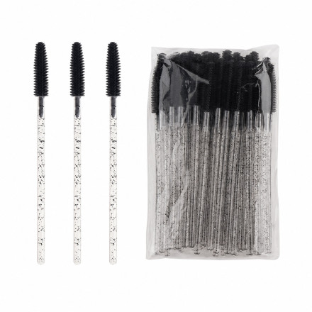 Silicone Eyelash Brushes, Black with Glitter (50 pcs/pack)
