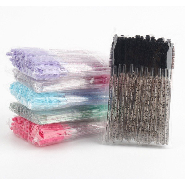 Silicone Eyelash Brushes, Black with Glitter (50 pcs/pack)