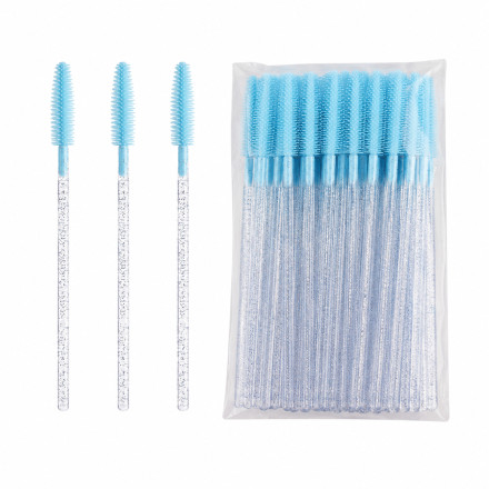 Silicone Eyelash Brushes, Blue with Glitter (50 pcs/pack)