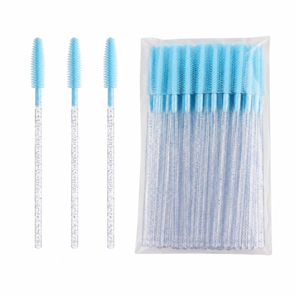 Silicone Eyelash Brushes, Blue with Glitter (50 pcs/pack)