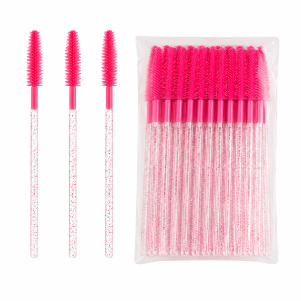 Silicone Eyelash Brushes, Raspberry with Glitter (50 pcs/pack)