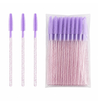 Silicone Eyelash Brushes, Purple with Glitter (50 pcs/pack)