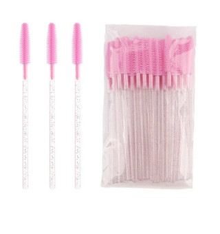 Silicone Eyelash Brushes, Pink with Glitter, (50 pcs/pack)
