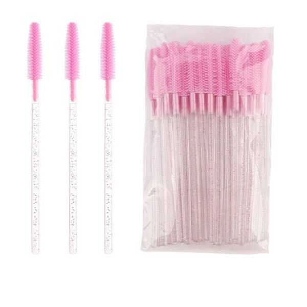 Silicone Eyelash Brushes, Pink with Glitter, (50 pcs/pack)